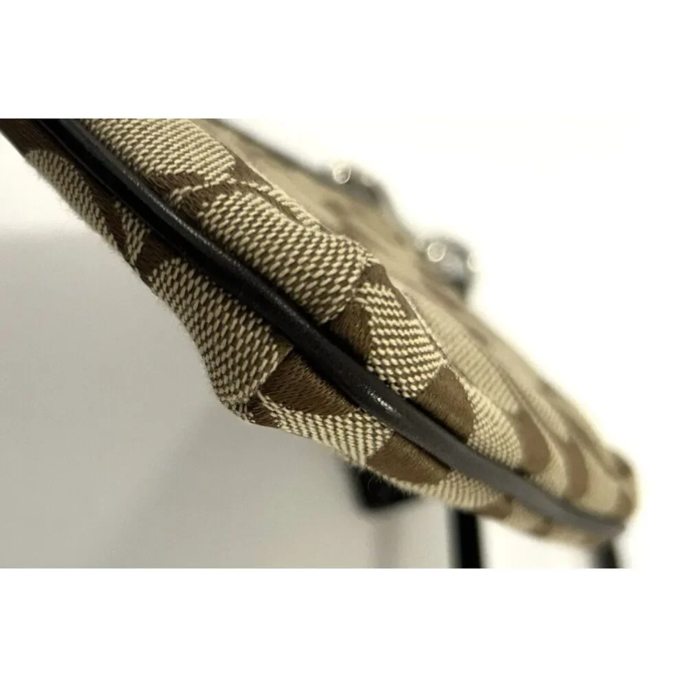 COACH Vintage Signature Canvas Small Wristlet - Khaki Brown & Black Leather